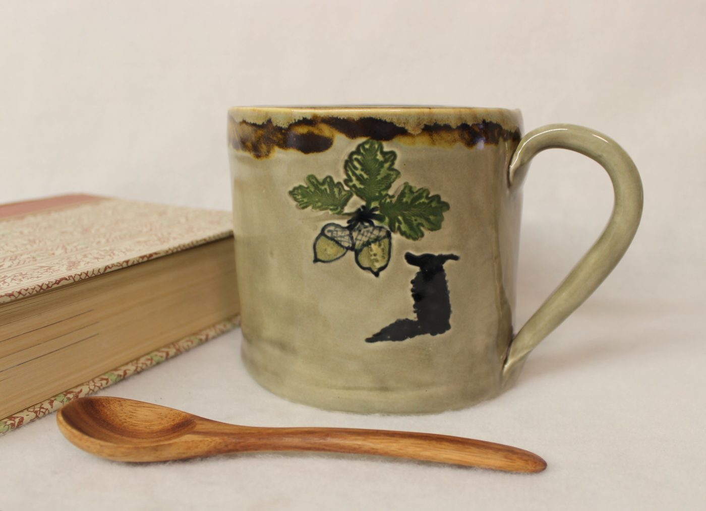 Happy Little Wolf with Acorns Soup Mug, Extra Large Ceramic Latte Cup - Image 2