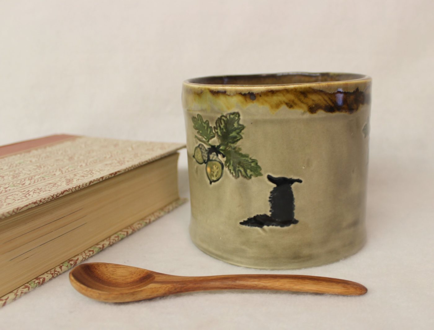 Happy Little Wolf with Acorns Soup Mug, Extra Large Ceramic Latte Cup - Image 3