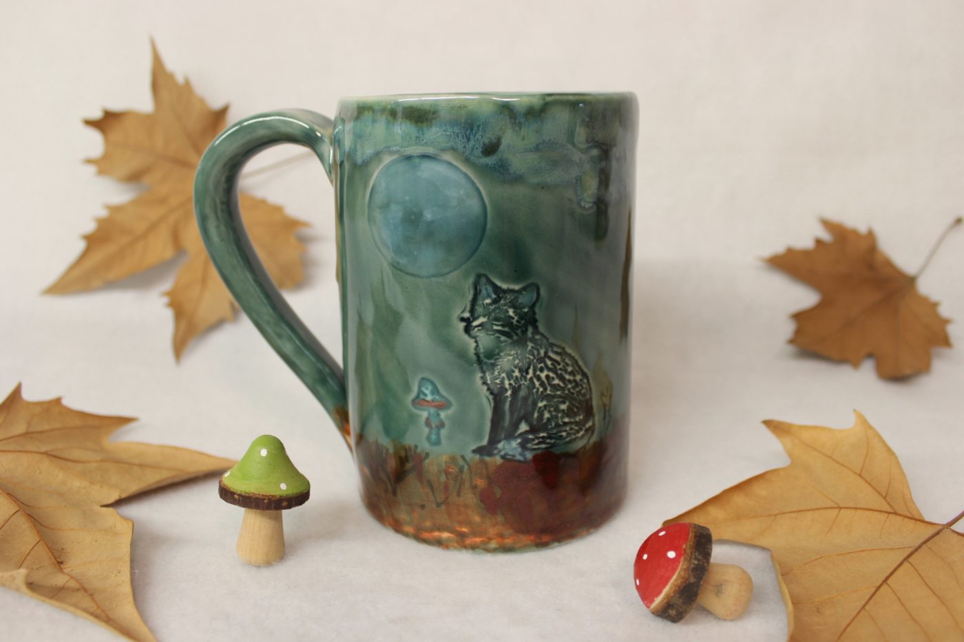 Fox Under a Full Moon Extra Large Ceramic Coffee Mug