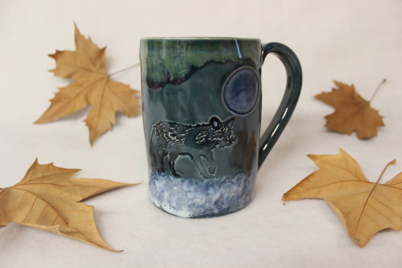 Snow Fox Under a Winter Full Moon Extra Large Ceramic Coffee Mug