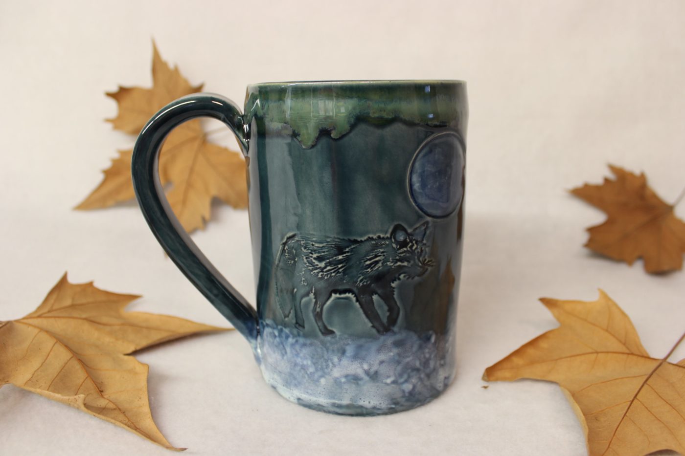 Snow Fox Under a Winter Full Moon Extra Large Ceramic Coffee Mug - Image 2