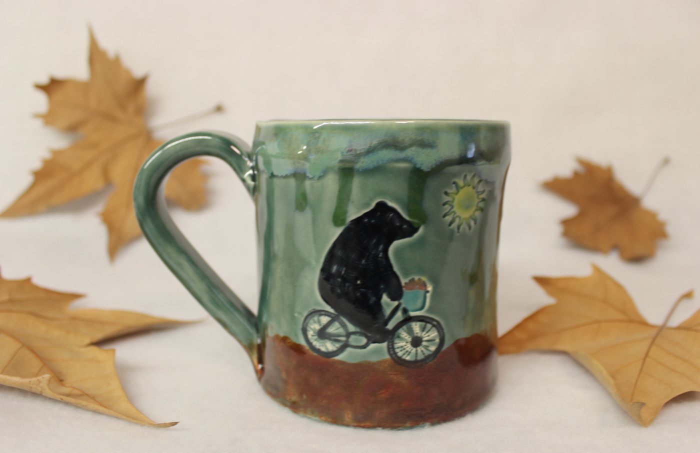 Black Bear on a Bike in Spring Large Ceramic Coffee Mug - Image 2