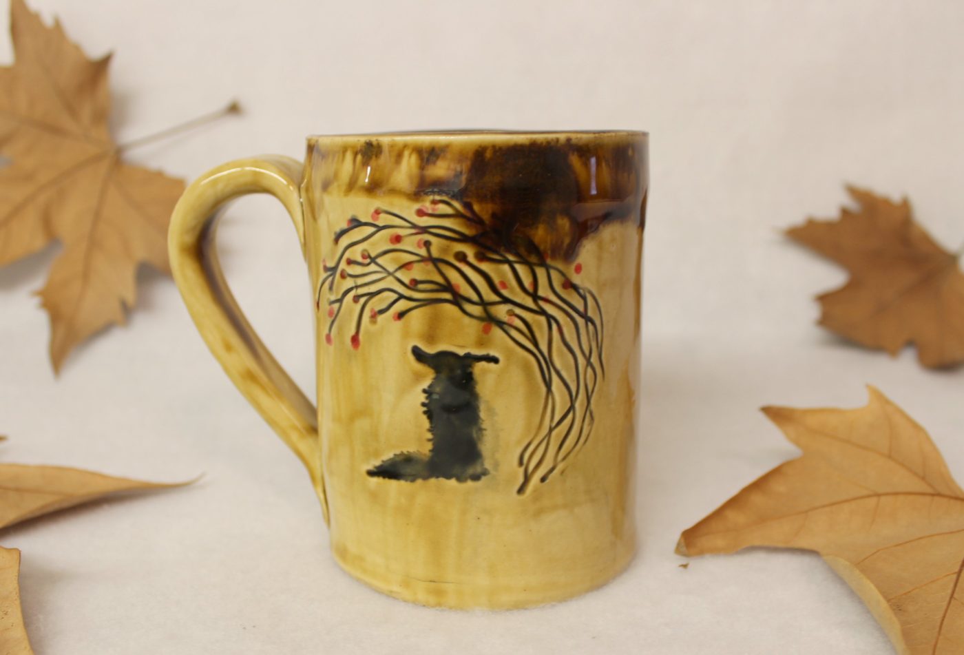 Tiny Wolf Under the Berry Bush Ceramic Mug - Image 2