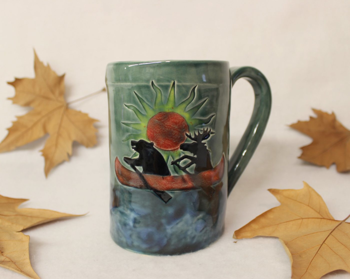 White Water Bear and Moose Canoeing Ceramic Mug