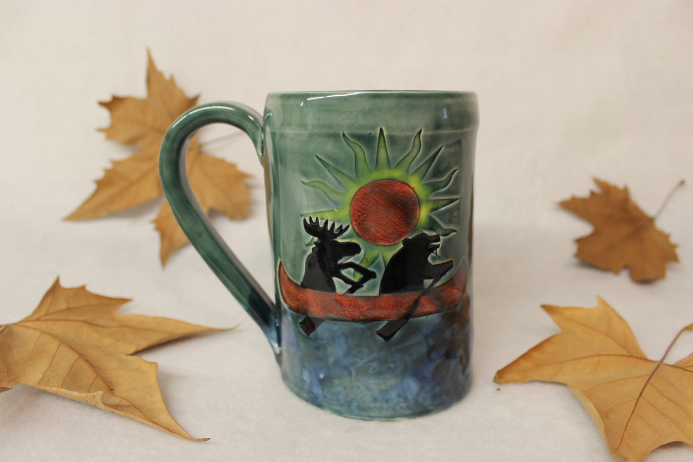 White Water Bear and Moose Canoeing Ceramic Mug - Image 2