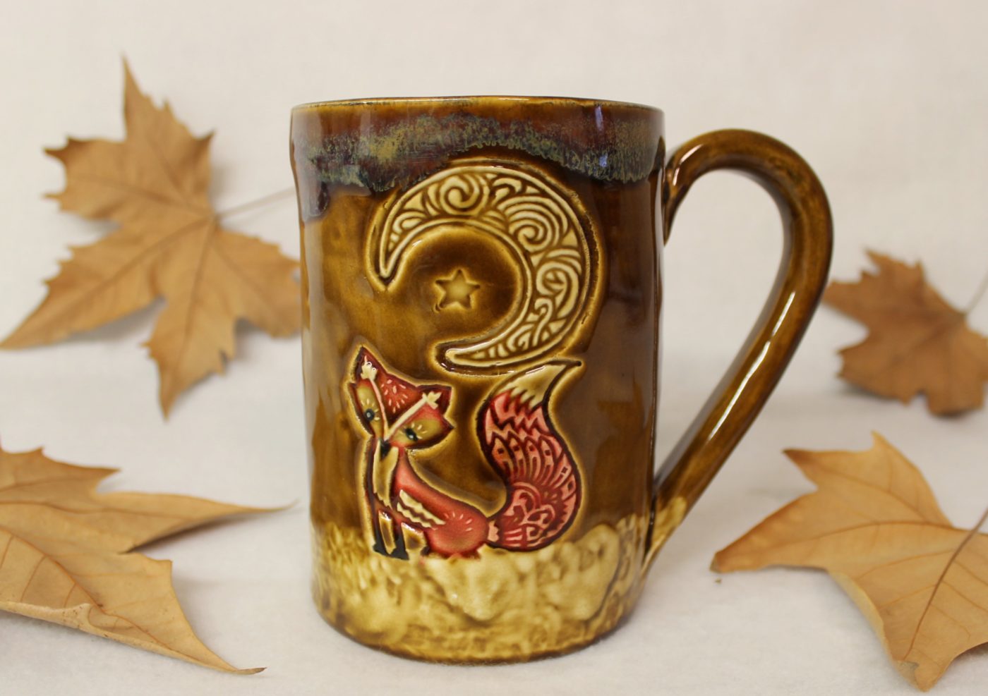 Snowy Fancy Fox Under a Celtic Moon Extra Large Coffee Mug