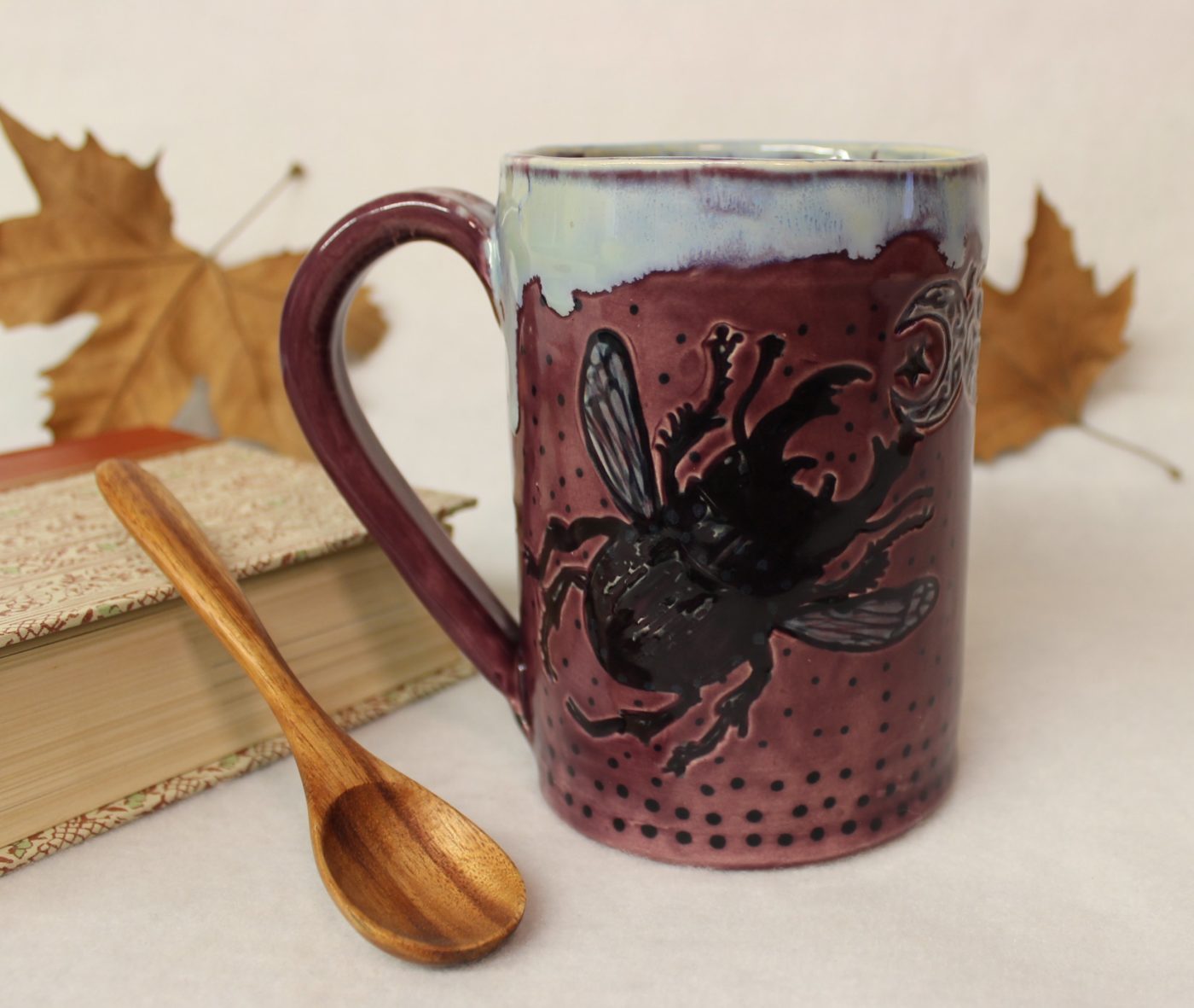 Flying Magical Beetle with Goddess Moon Ceramic Coffee Mug