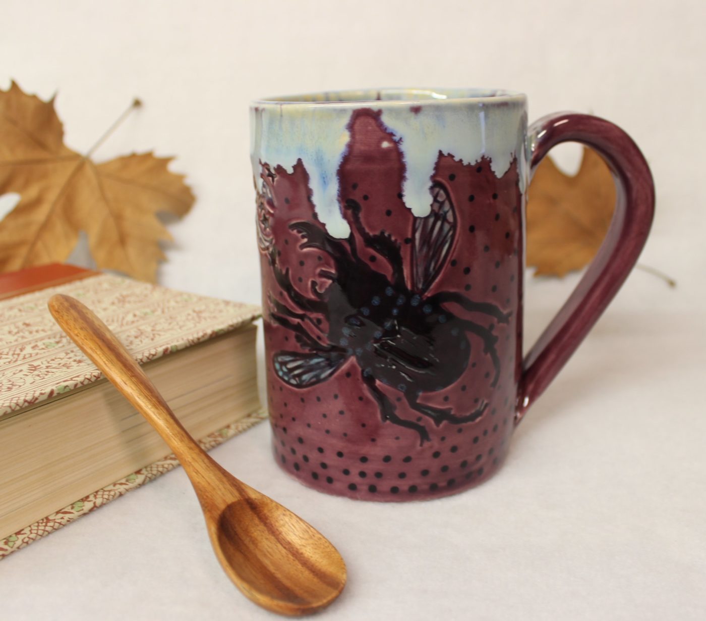 Flying Magical Beetle with Goddess Moon Ceramic Coffee Mug - Image 2